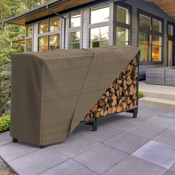 8 ft Wide Log Rack Covers - StormBlock™ Platinum Black and Tan Weave ...