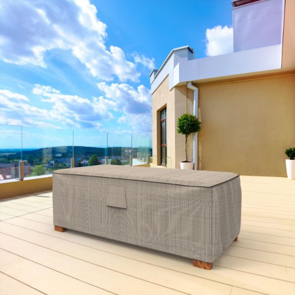 Picture of Medium Outdoor Ottoman/Coffee Table Cover - Signature Tan Tweed