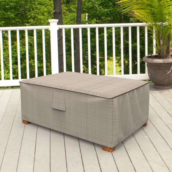 Picture of Medium Slim Outdoor Ottoman/Coffee Table Cover - Signature Tan Tweed