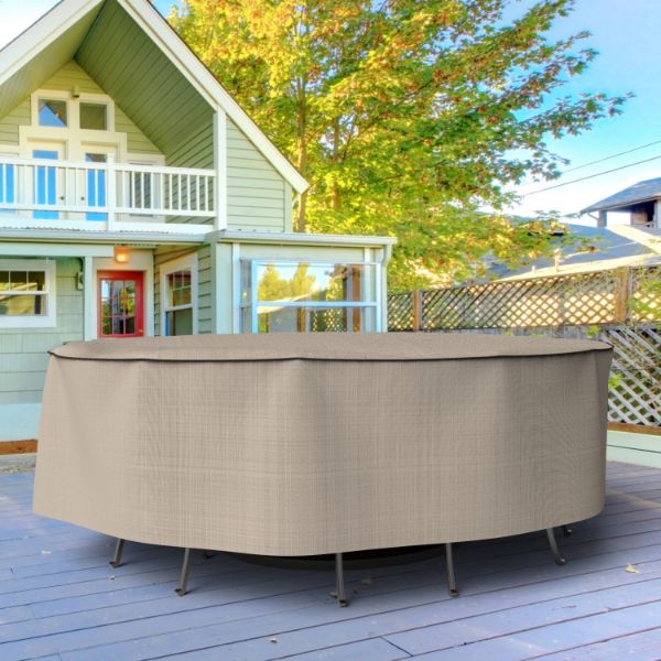 Picture of Large Oval Table and Chairs Combo Covers - Signature Tan Tweed